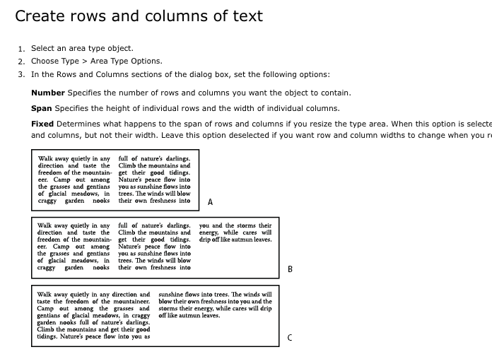 Create Rows and Columns of Text in Illustrator